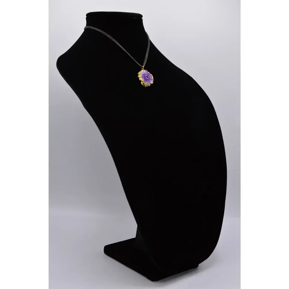 Calinana Handmade USA Necklace Pendant Geode Purple Stone Brushed Gold Bin3D
